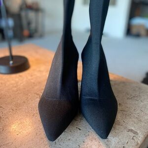 Zara Black sock ankle boots, Mirror block straight heel, Size 8, like NEW